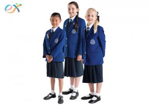 China EEC Custom School Uniforms Blue Blazer White Shirts / Shorts Skirt For Primary Middle on sale