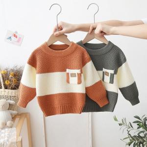 China Winter Children Warm Wear Top with chest pocket Custom Design Chunky Knit Clothes Toddler Baby Sweater Baby boy clothes on sale
