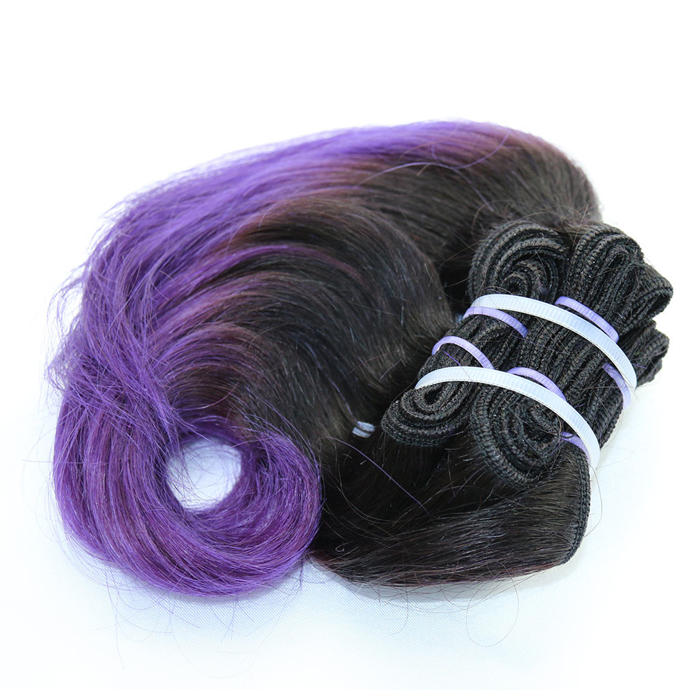 2017 New Style Short Curl Ombre Purple Brazilian Remy Hair Weft Hair Extension