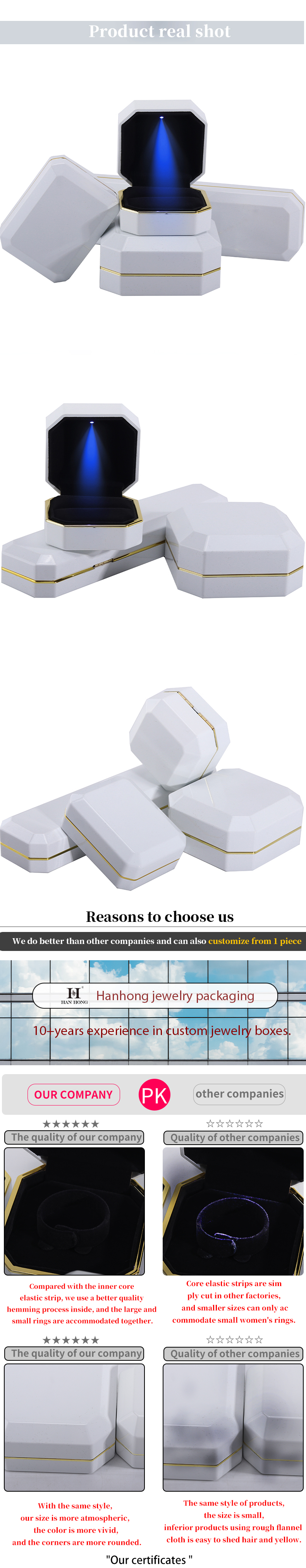 Custom Logo Light Jewelry Gift Box for Bracelet Earrings Pendant Velvet Necklace Ring Handmade Material
