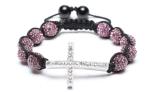 Shamballa Bracelet, Crystal Pave Alloy Beads, Silver Plated Brass Cross