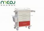 Cream / Red Hospital Medicine Trolley , Five Drawer Hospital Crash Cart MJTC01