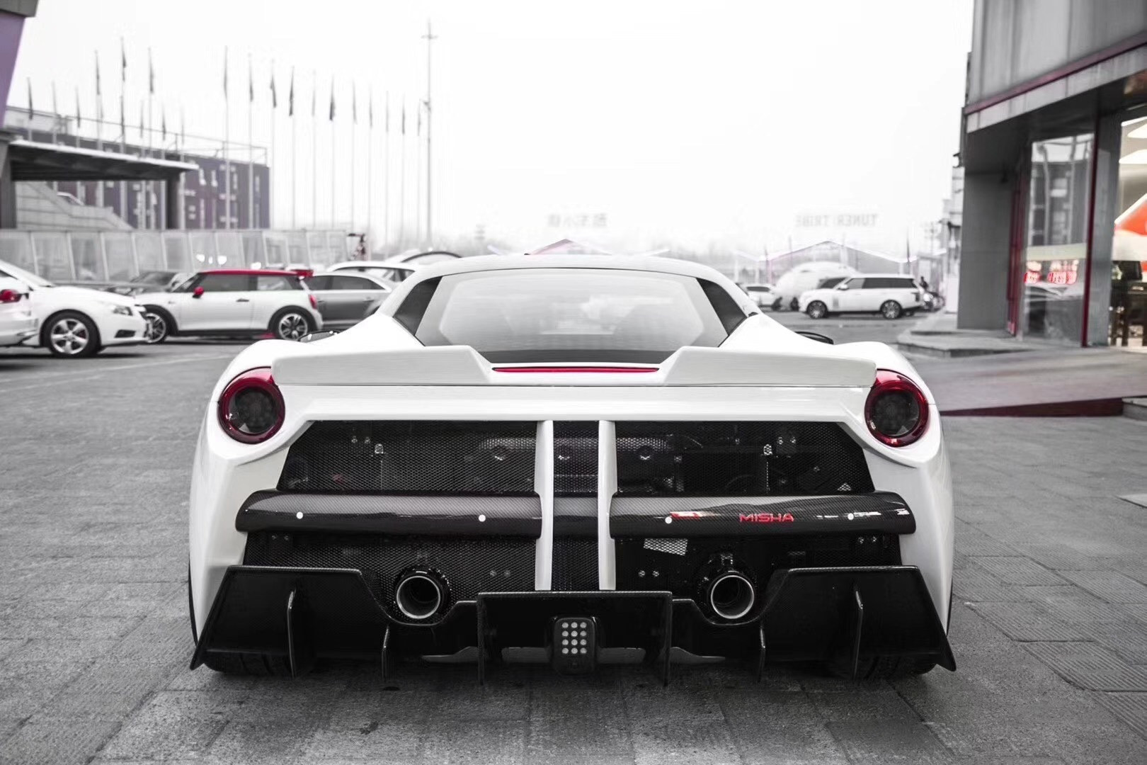 For Ferrari 488 Carbon Fiber Body Kit 488 Upgraded Misha Style Front and Rear Bumper Spoiler Hood Carbon Fiber Body Kit