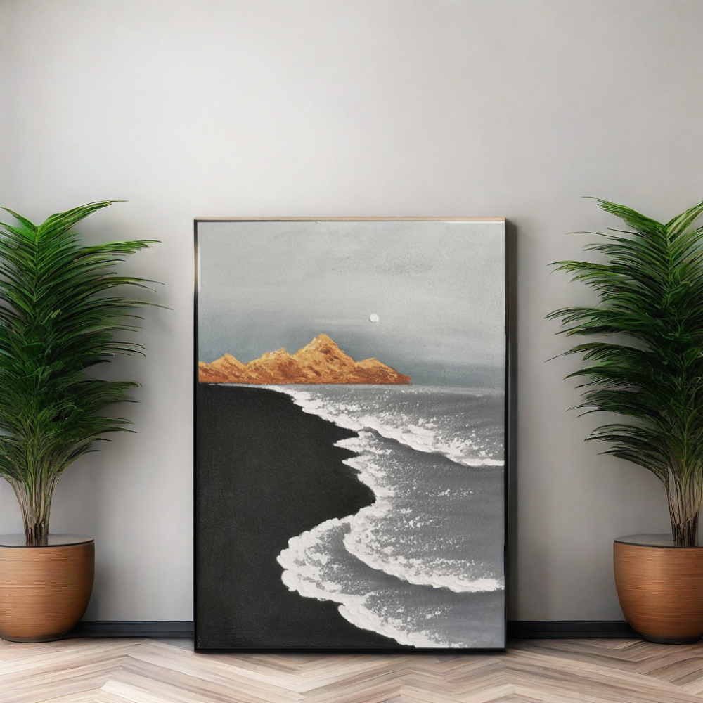 Hand Painted Modern Wall Art 3d Sea Wave Texture Sand Beach Abstract Relief Painting Canvas Materials for Living Room Decoration