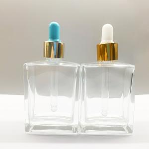 Wholesale Personal Care 50ml Glass Dropper Bottles Flat Square With Colorful Gum from china suppliers