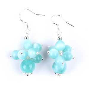 Buy cheap Handmade Light Lake Blue Jade Healing Spiritual Round Bead Flower Dangle Earring from wholesalers