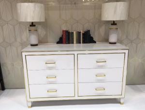 China White High Gloss Hotel Room Dresser 6 Drawers With Metal Strip , PU Lacquer Paint on sale