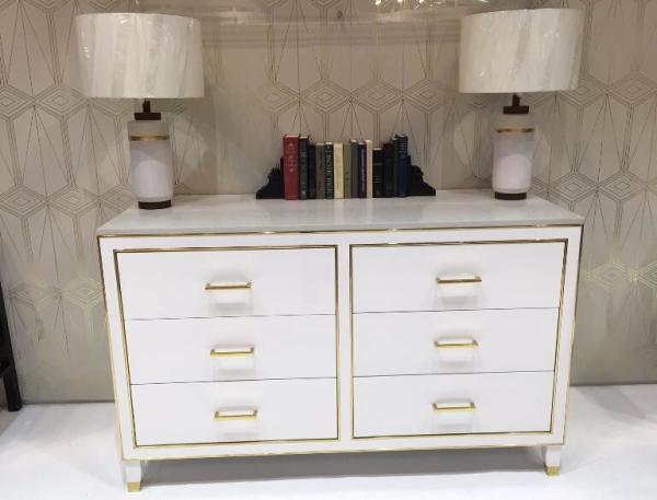 White High Gloss Hotel Room Dresser 6 Drawers With Metal Strip , PU Lacquer