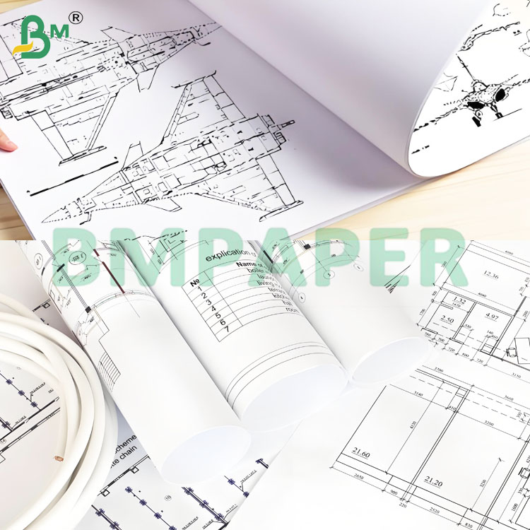 2 inch Core Size 80gsm White CAD Plotter Paper Rolls for Printing