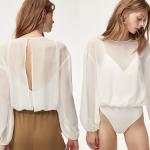 New Arrival Fall Clothing Cotton Spandex Ladies Transparent Bodysuit Tops Latest
