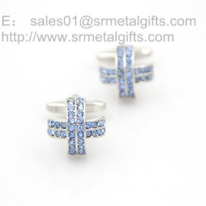 China Sparkling rhinestone arched cross cufflinks for men's wear, stone cufflinks for sale, on sale