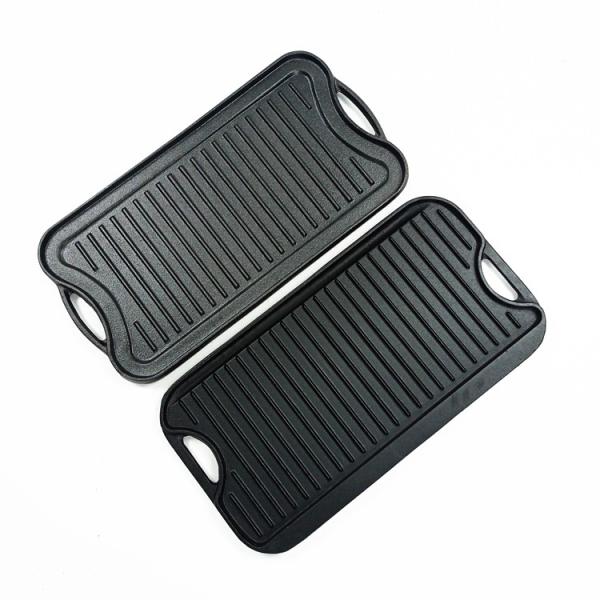 Quality Matt Black 17X9.8" Cast Iron Flat Griddle Pan For BBQ Camping for sale