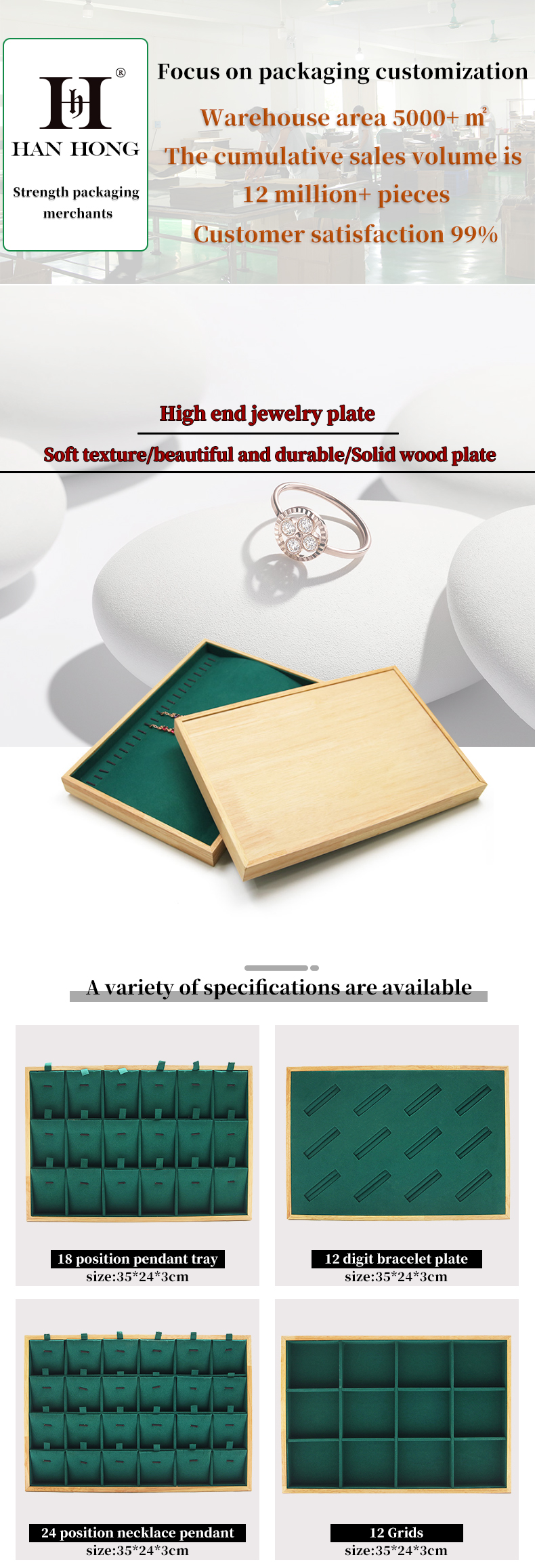 Custom Wooden Jewelry Display Plate Multiple Compartments for Ring Ear Studs Pendant