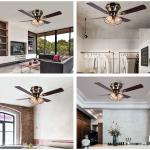 Minimalist Style Antique Brass Crystal Led Ceiling Fan 100lm/w 48inch 4 Blades
