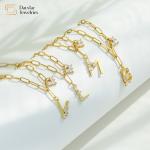 Paperclip Chain 18k Gold Plated Letter Pendant Necklace Diamond Zircon Heart