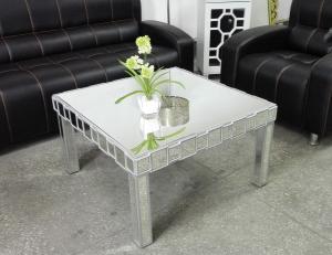 Wholesale Square Mirrored Coffee Table Silver Wooden Trimming Unique Design from china suppliers