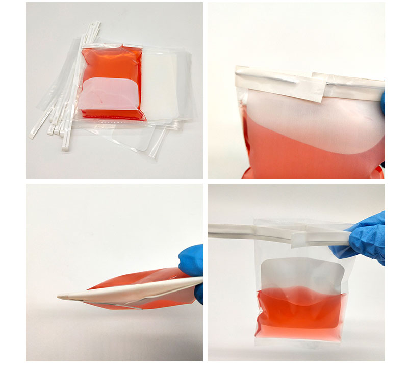 Sterile sampling bags with wire and  white marking areas