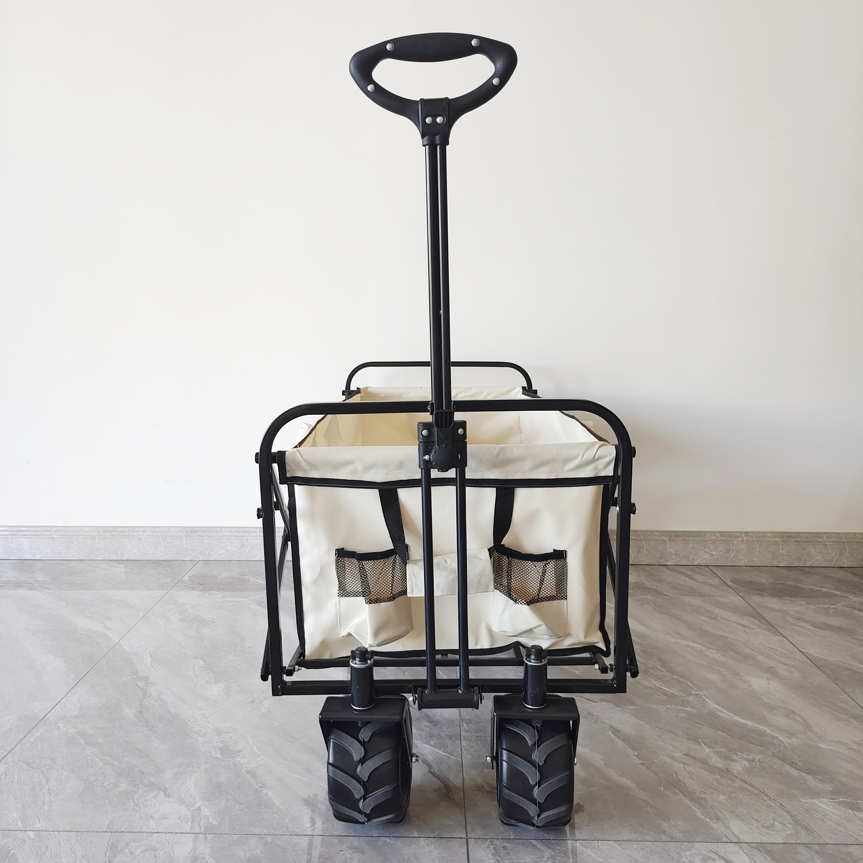 600D Oxford Folding Camping Cart PU Wheels Adjustable Collapsible Beach Wagon Extended Body