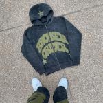 Vintage Distressed Patch Applique Embroidery Hoodie Set with Customizable Color