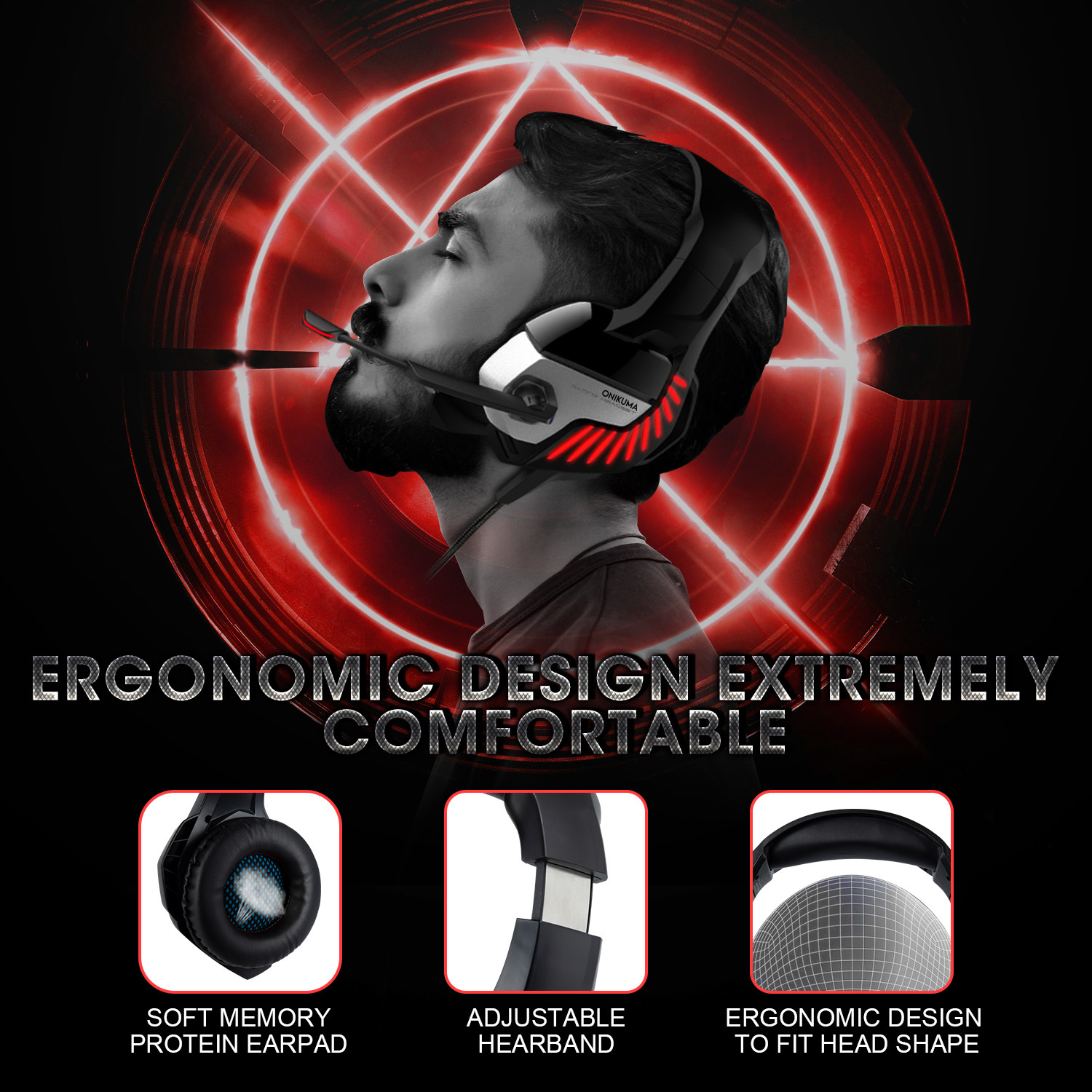2.2m 50mm 100mA Onikuma K5 Pro Gaming Headset With LED Light