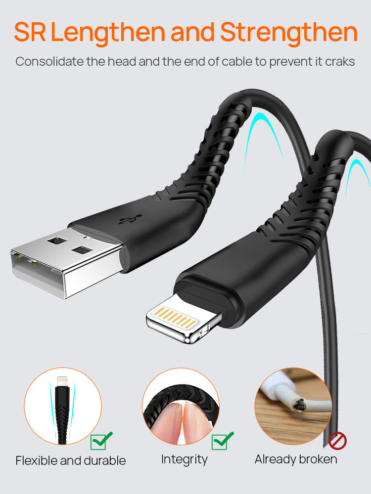 MFI Certified Non Toxic PVC Iphone Fast Charger Cable Sync Data