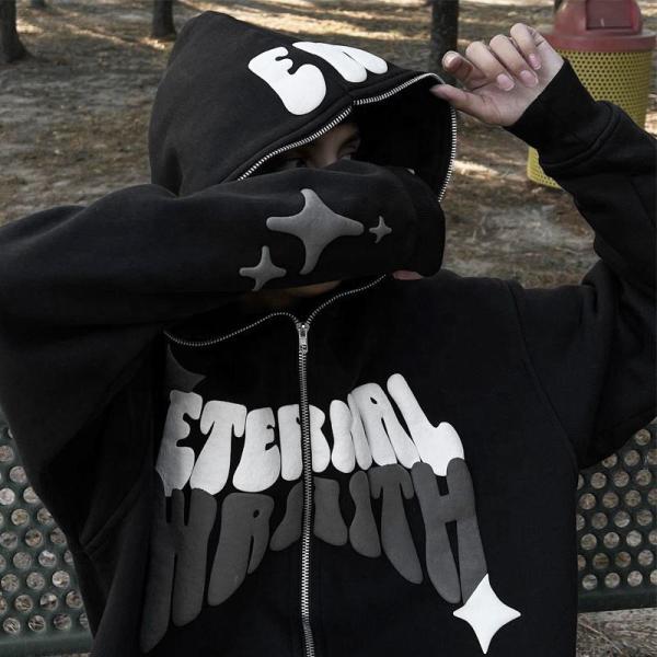 Anti Wrinkle Puff Print Custom Hoodies Full Face Zip Up Hoodie 200 Grams To 500