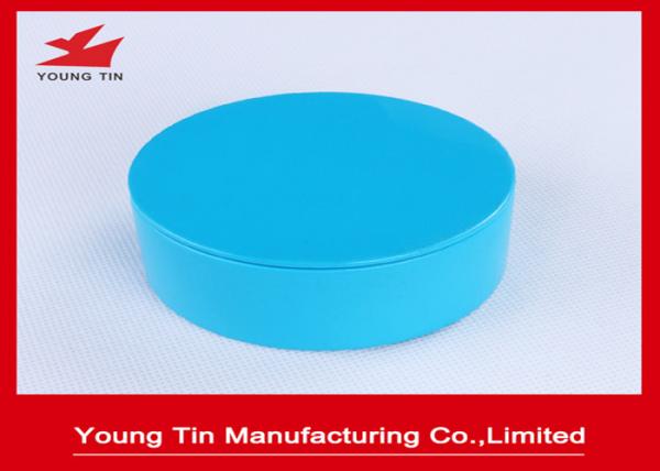Quality Empty Seamless Round Gift Tins Candy Packaging Blue Color Printed 85x36mm for sale