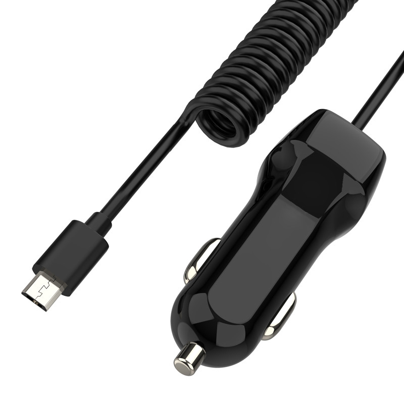 OEM 5V 3.4A Mobile Phone Car Charger With Spring Coiled Cable