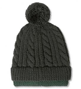 China Forest-green cable-knit beanie bobble hat on sale