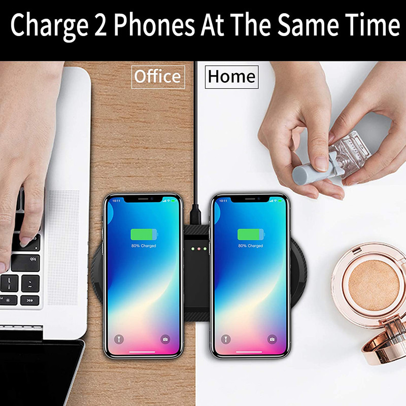 Dual Port Qi 10W Desktop Wireless Charger Pad For Iphone Airpods