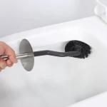 Silver Curved Design Toilet Cleaning Brush With Holder Stainless Steel OEM