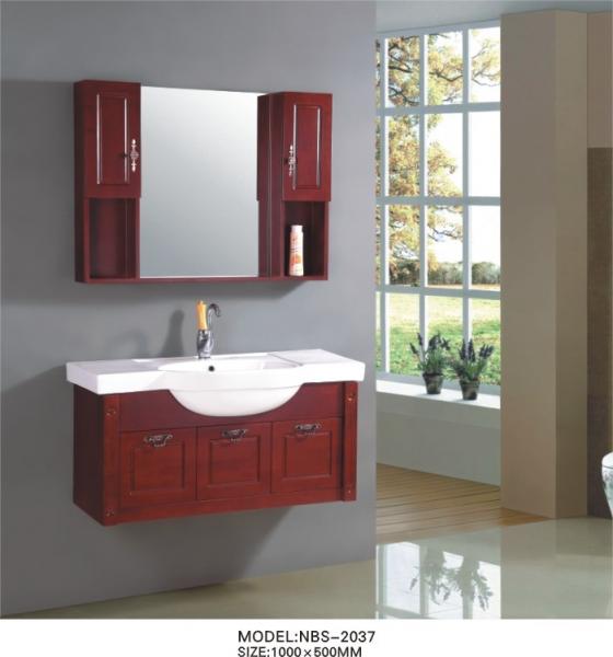 Quality Cherry wood bathroom vanity optional drains / Faucet , natural wood bathroom cabinets with painting for sale