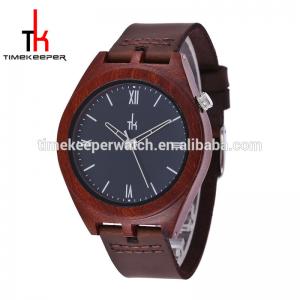 Wholesale Made out of Red sandal wood 100% nature wooden case with custom dial leather watch strap from china suppliers