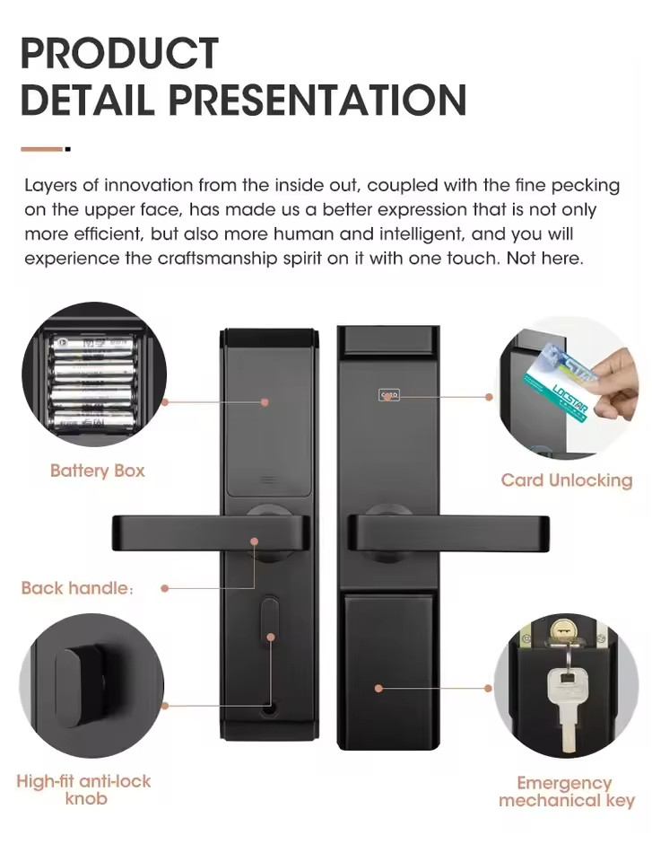 Black Handle Door Lock 75.2*67*305.2mm Electronic Fingerprint Door Lock Customization