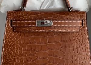 China Square Crocodile Skin Bag , Yellowish Brown Crocodile Skin Handbag on sale