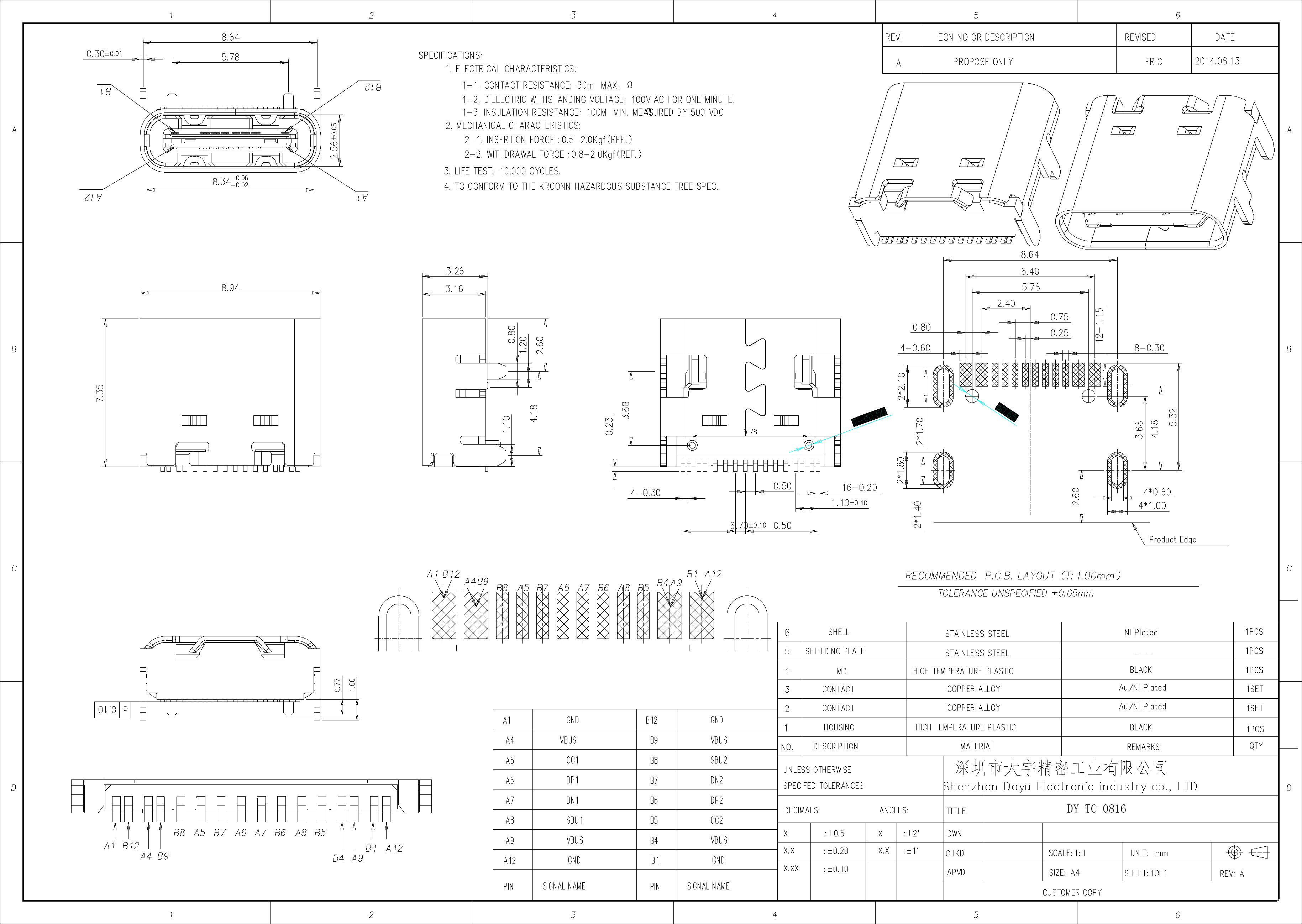 Spcc Shell Usb 3 Female Connector With 10000-15000 Times High Durability