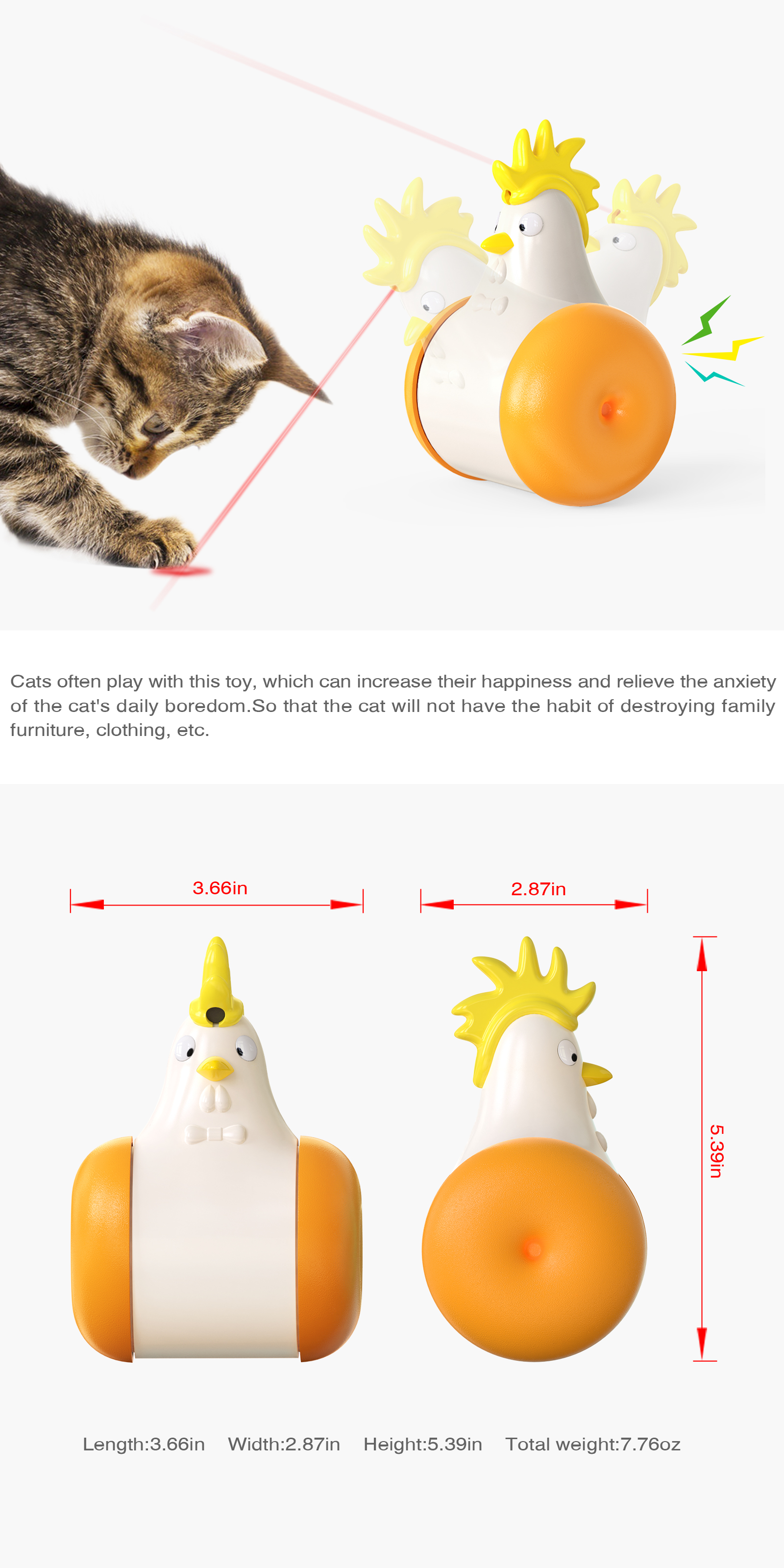Cute Chick Shape Voice Control Tumbler Laser Pet Cat Interactive Toy