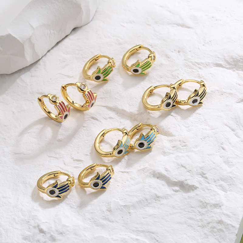 Zircon Colorful 14k Gold Hoop Earrings Jewelry Enamel Palm Cuff For Women Girls