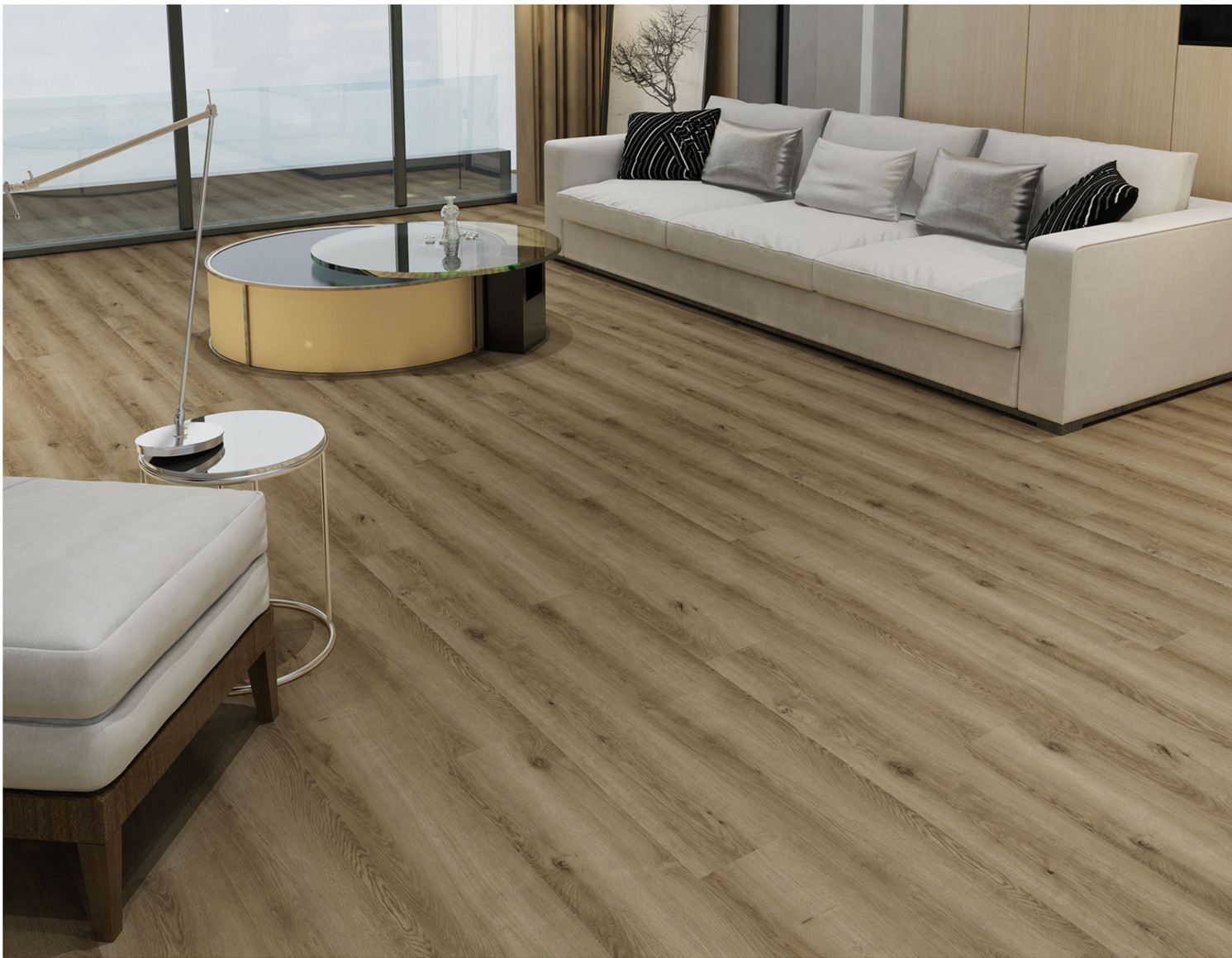 Waterproof Fire Retardant Stone Vinyl Composite Flooring Thin Brown Oak GKBM FT-W29045-2
