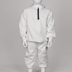 China Kids Half Zip Pullover Sweatshirt 300gsm And Jogger Pants Set White Color on sale