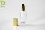 Clear Glass Foundation Bottle 30ml Thick Bottom Type With Gold Aluminium Pump