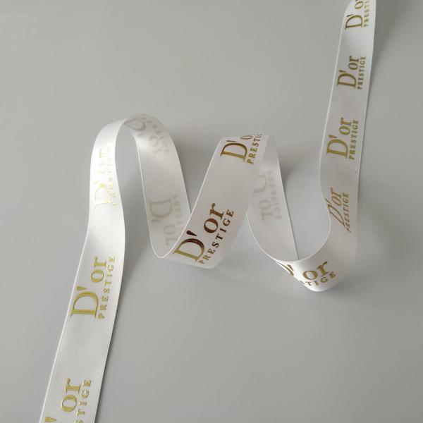 OEM Accepted Custom Gold Foil Printed 3D Logo Polyester Satin Ribbon for Gift