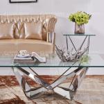 Height 18inch Glass Top Center Table Modern Stainless Steel Coffee Table