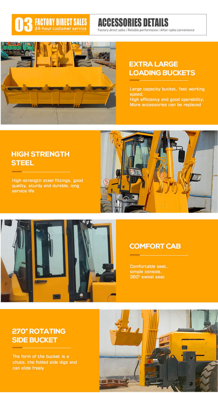 Construction Machinery Backhoe Loader Tractor HQ-WZ-20-28 with 500 mm Min. Turning Radius