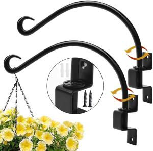 Wholesale Silver Hardware Included 12 Inches Swivel Plant Hangers Outdoor 2 Pack Black Iron Plant Hanging Hook Bracket from china suppliers