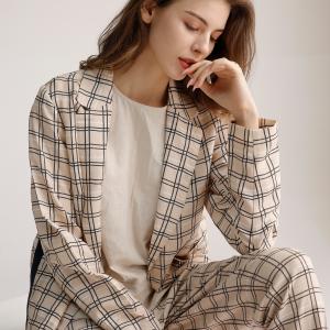 China Women'S Blazer Casual Check Suits Plaid Long Sleeve Shirt on sale