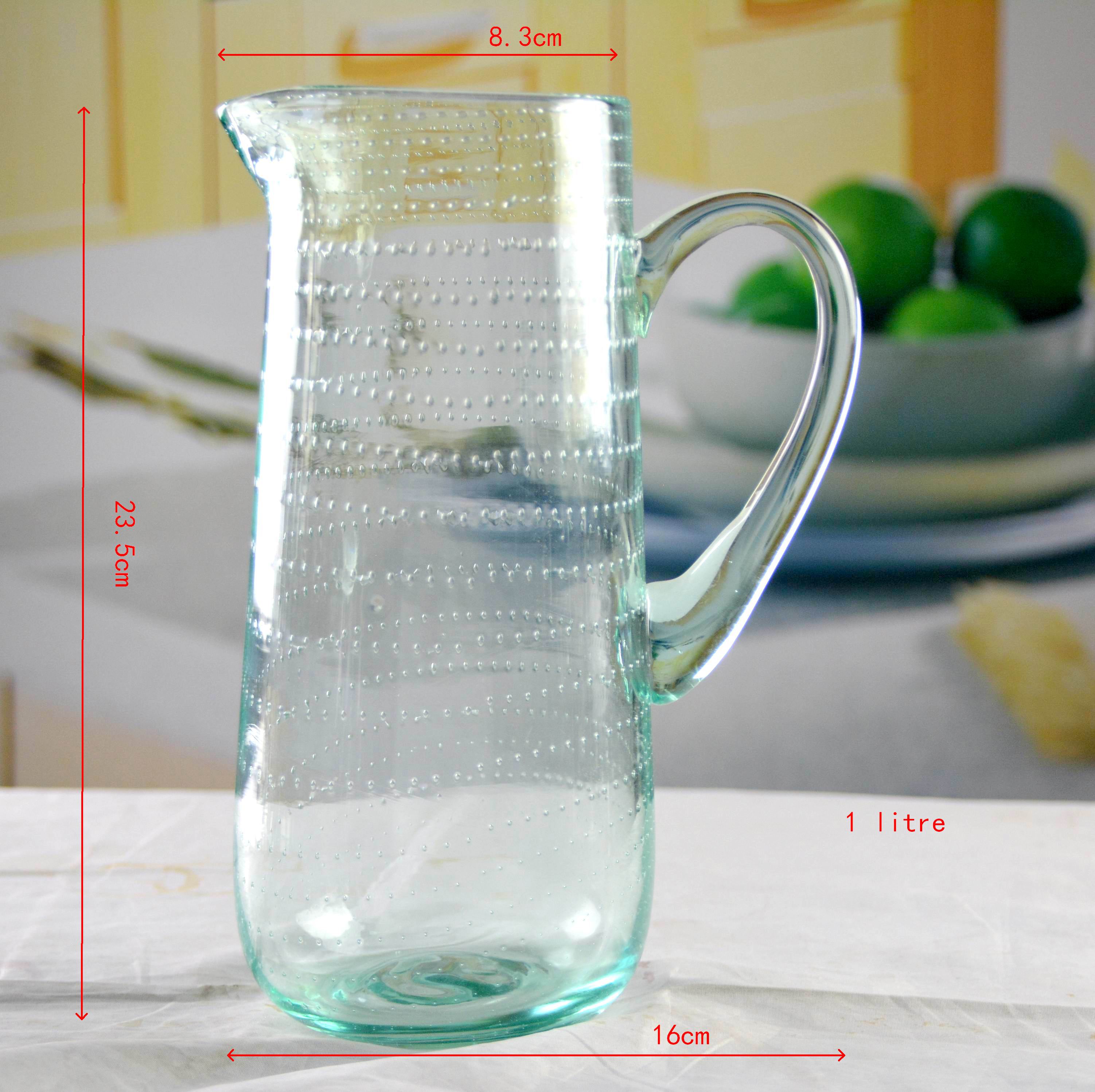 Recycle Green Spiraling Bubbles Glass Water Pitcher , Large Glass Pitcher