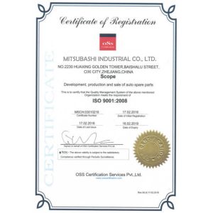 MITSUBASHI INDUSTRIAL CO., LTD. Certifications