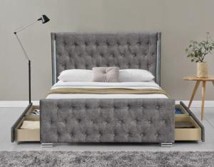 Wholesale Wing Back Ottoman Tufted Storage Bed King Size Wood Sliver Grey Crushed Velvet With Headboard from china suppliers