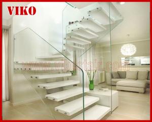 Wholesale Floating Staircase VK54C Tread American OakTempered Glass LED Light strip StringerBeech StringerStainless Steel Powder from china suppliers